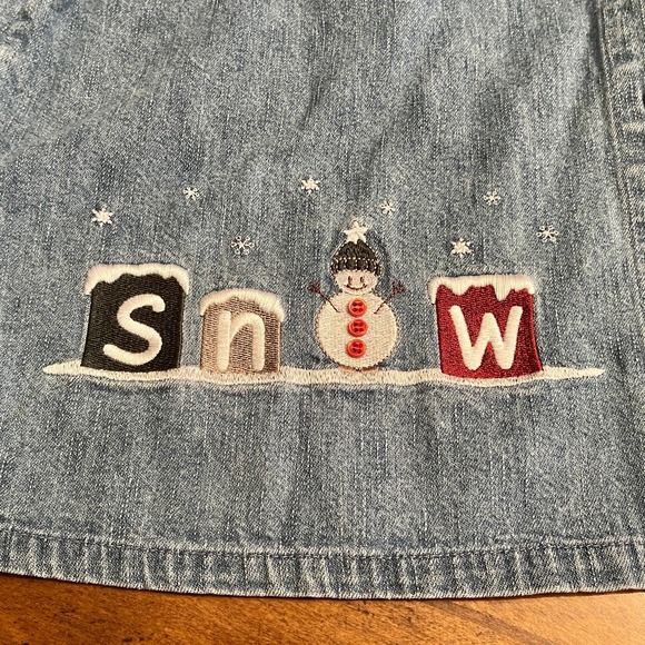 Christopher and Banks Jean Jacket Embroidered Snow Days Womens L 400:S1414 - Picture 6 of 16